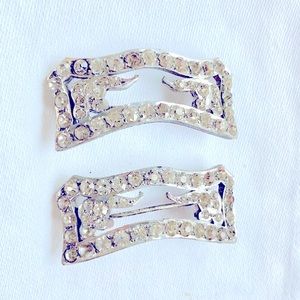 Rhinestone and Silver Tone Brooch Set Art Deco Style